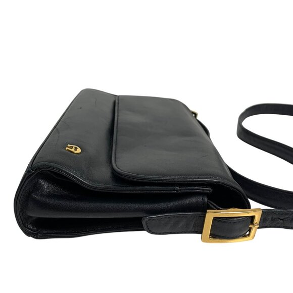 Etienne Aigner Front Flap Black Leather Crossbody Shoulder Bag Buckle Straps Y2K - Picture 5 of 12